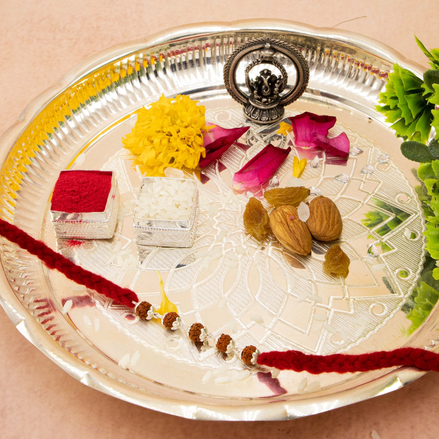 Silver Rudraksha Rakhi ( 5 Rudraksha )