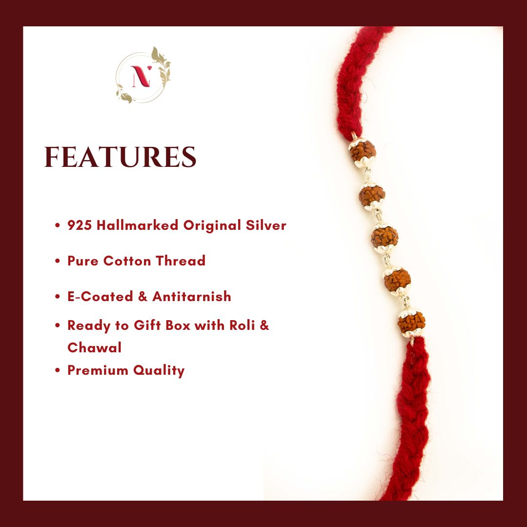 Silver Rudraksha Rakhi ( 5 Rudraksha )