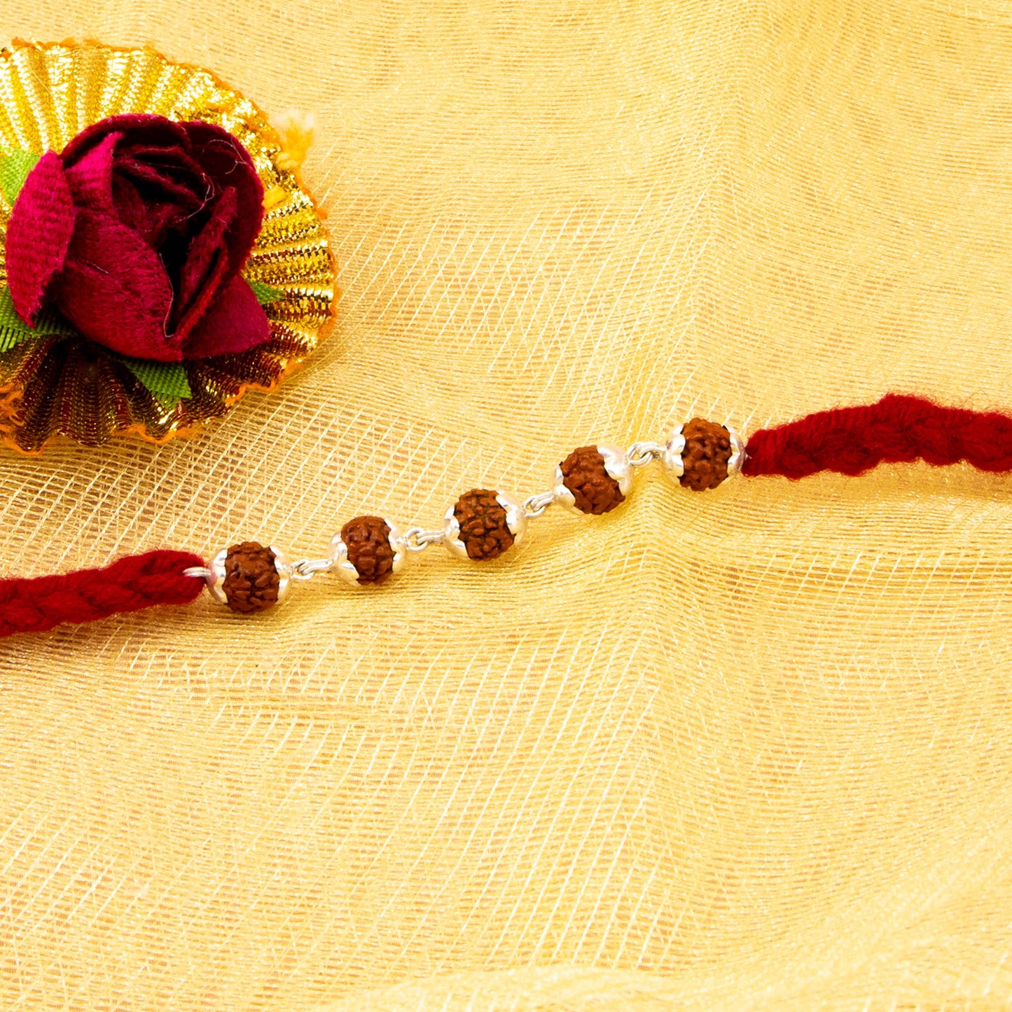 Silver Rudraksha Rakhi ( 5 Rudraksha )