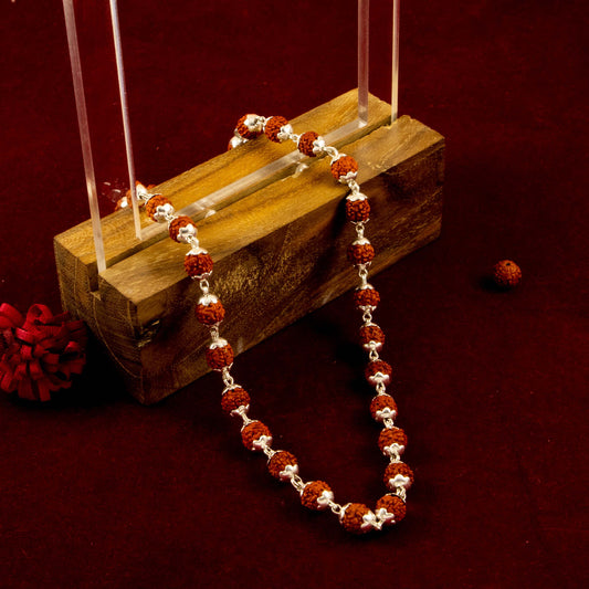 Silver Rudraksha Mala ( 54 Beads, 6.5MM, 24 Inch )