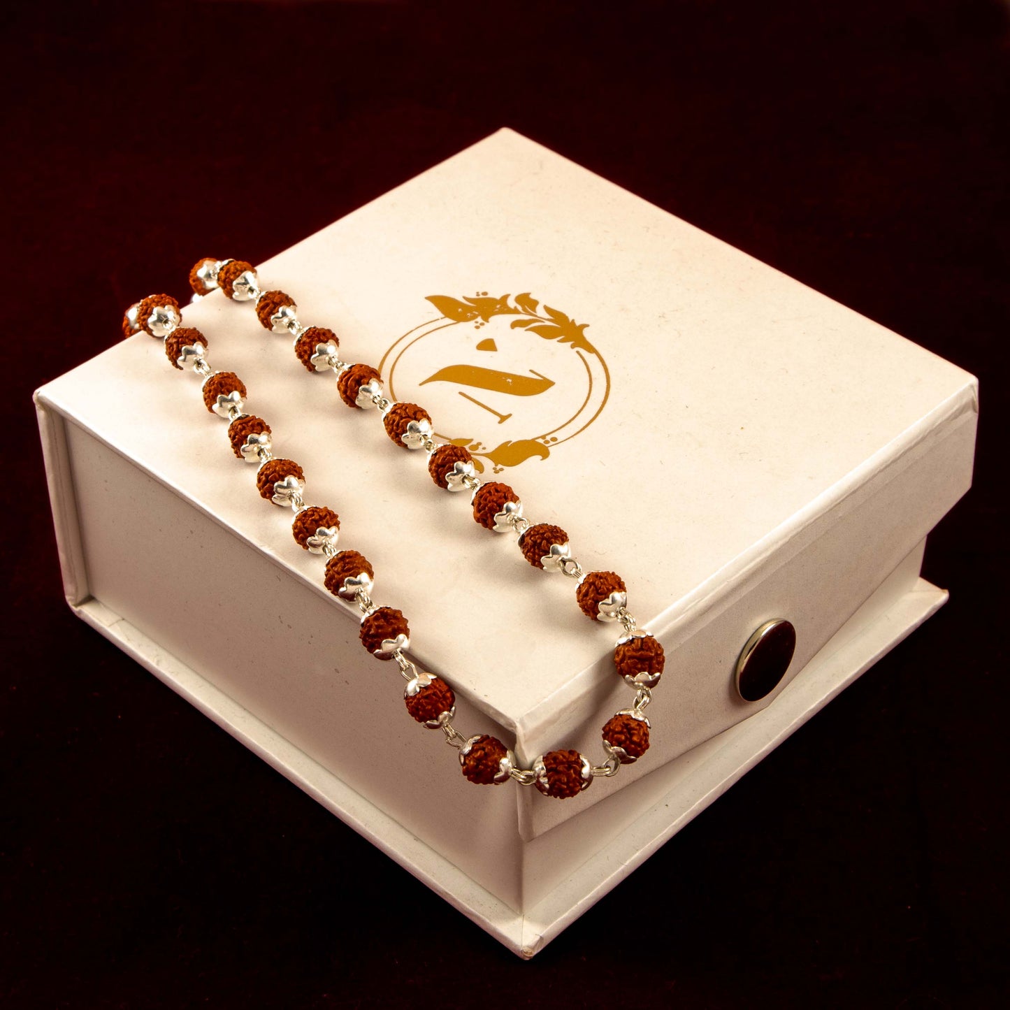 Silver Rudraksha Mala ( 54 Beads, 6.5MM, 24 Inch )