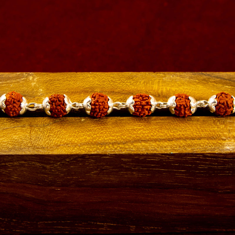 Silver Rudraksha Mala with 6.5MM Rudraksha Pendant - 6.5MM Bead Size