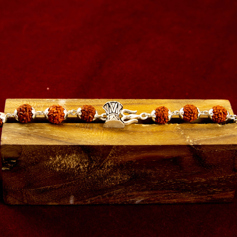 Silver Trishul & Damroo Rudraksha Bracelet