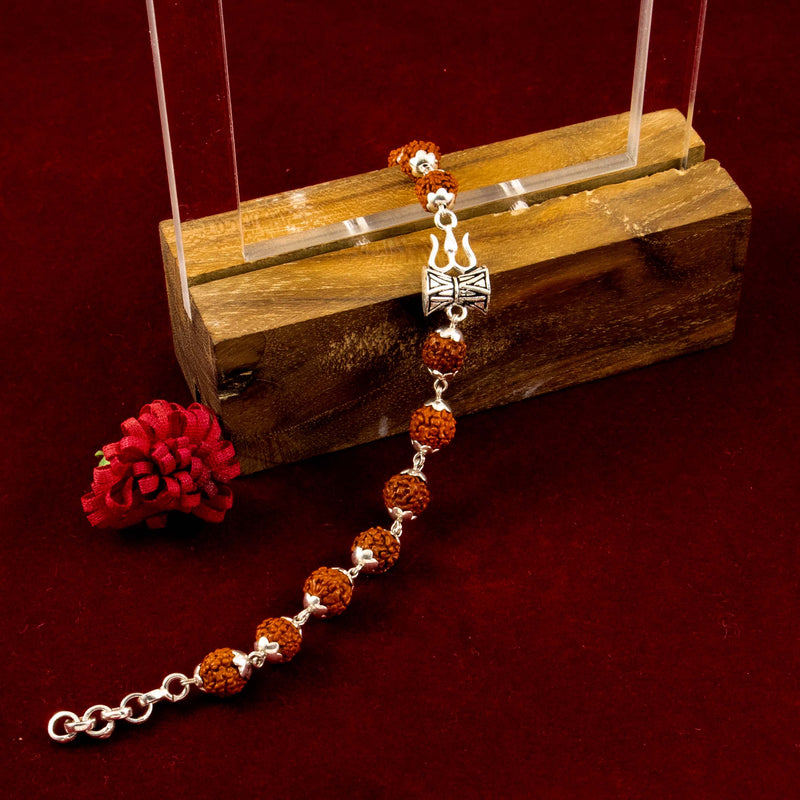 Silver Trishul & Damroo Rudraksha Bracelet