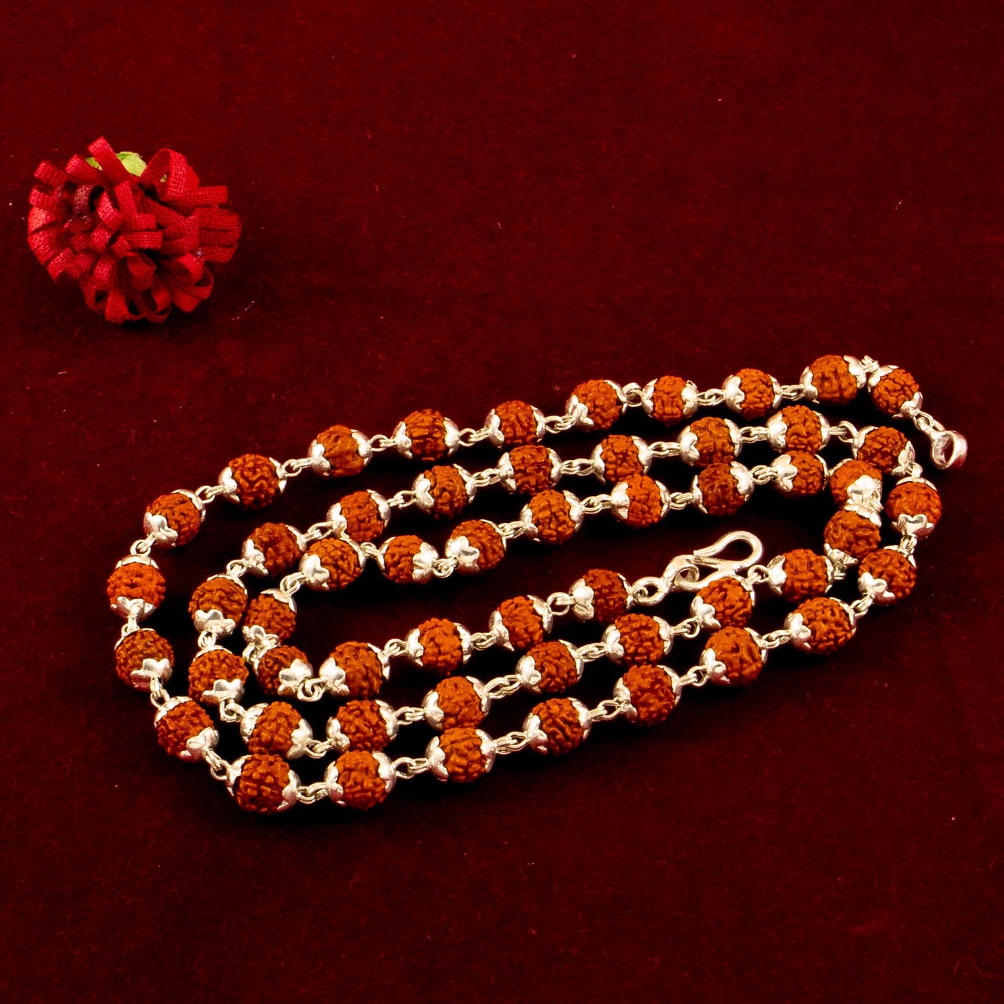 Silver Rudraksha Mala ( 54 Beads, 6.5MM, 24 Inch )