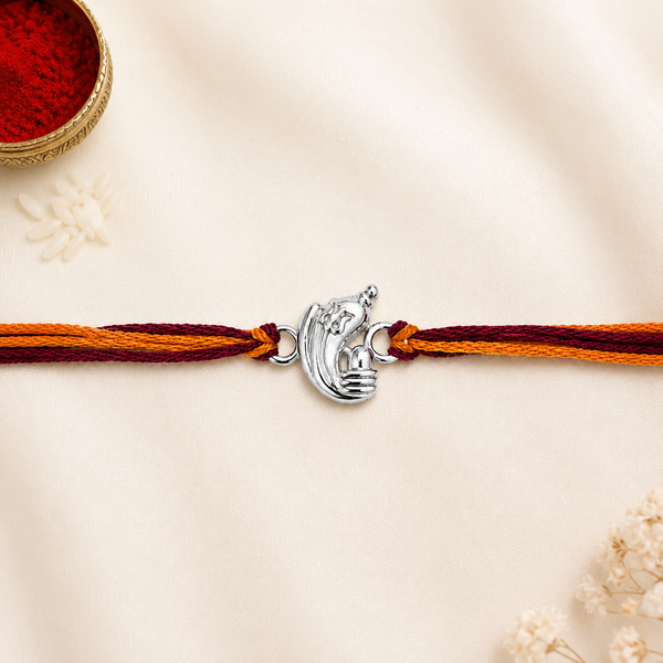 925 Silver Ganesha Shiva Linga Rakhi for Brother