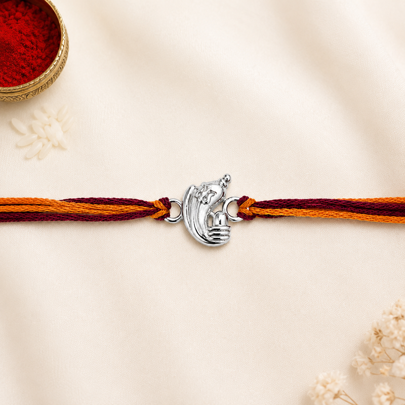 925 Silver Ganesha Shiva Linga Rakhi for Brother