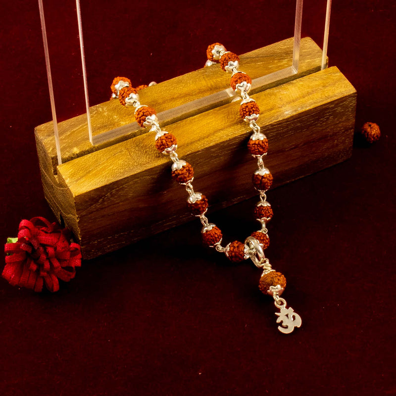 Silver Rudraksha Mala with 6.5MM Rudraksha Pendant - 6.5MM Bead Size