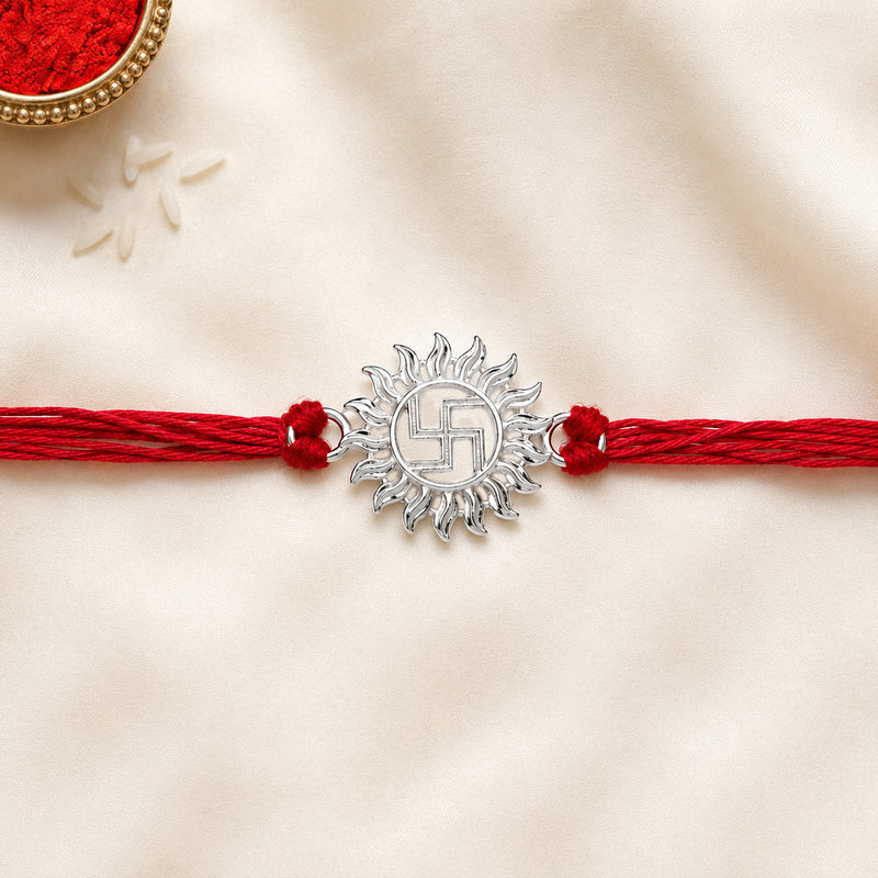 925 Silver Swastik Rakhi for Brother