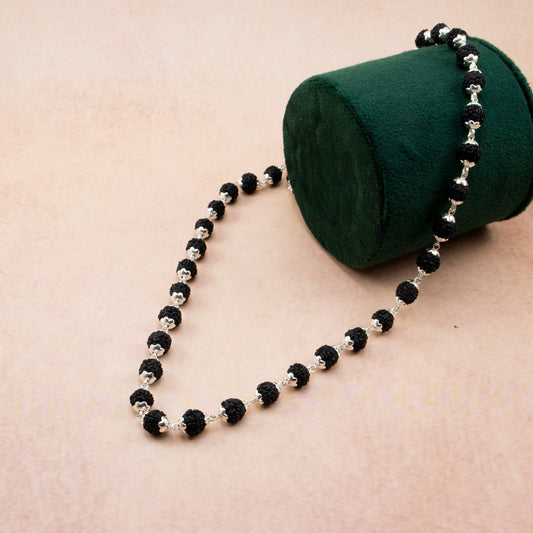 Silver Rudraksha Mala (Black)