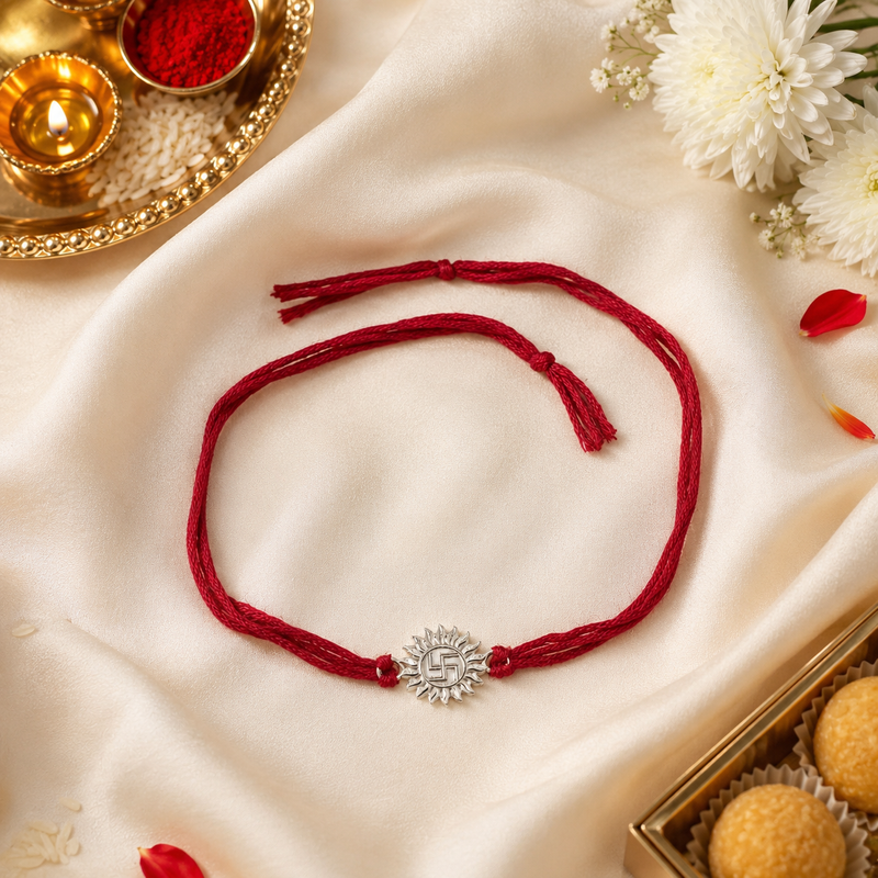 925 Silver Swastik Rakhi for Brother
