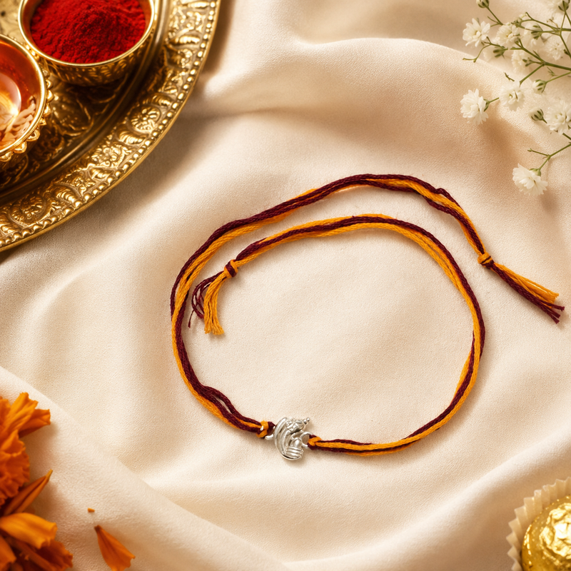 925 Silver Ganesha Shiva Linga Rakhi for Brother