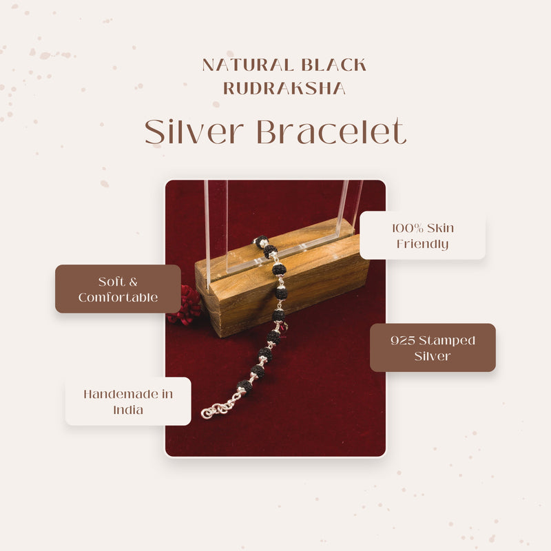 Black Rudraksha Silver Bracelet