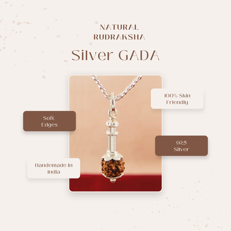 925 Silver Gada with Rudraksha Studded for Men and Boys