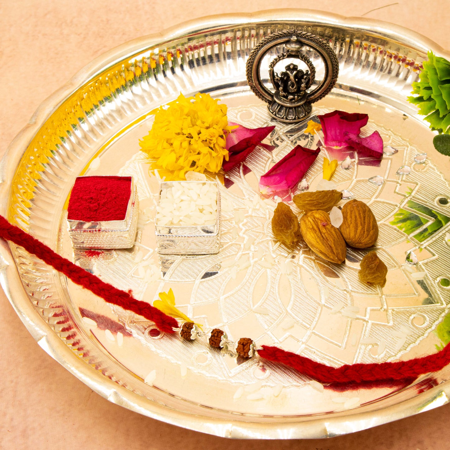 Silver Rudraksha Rakhi ( 3 Rudraksha )