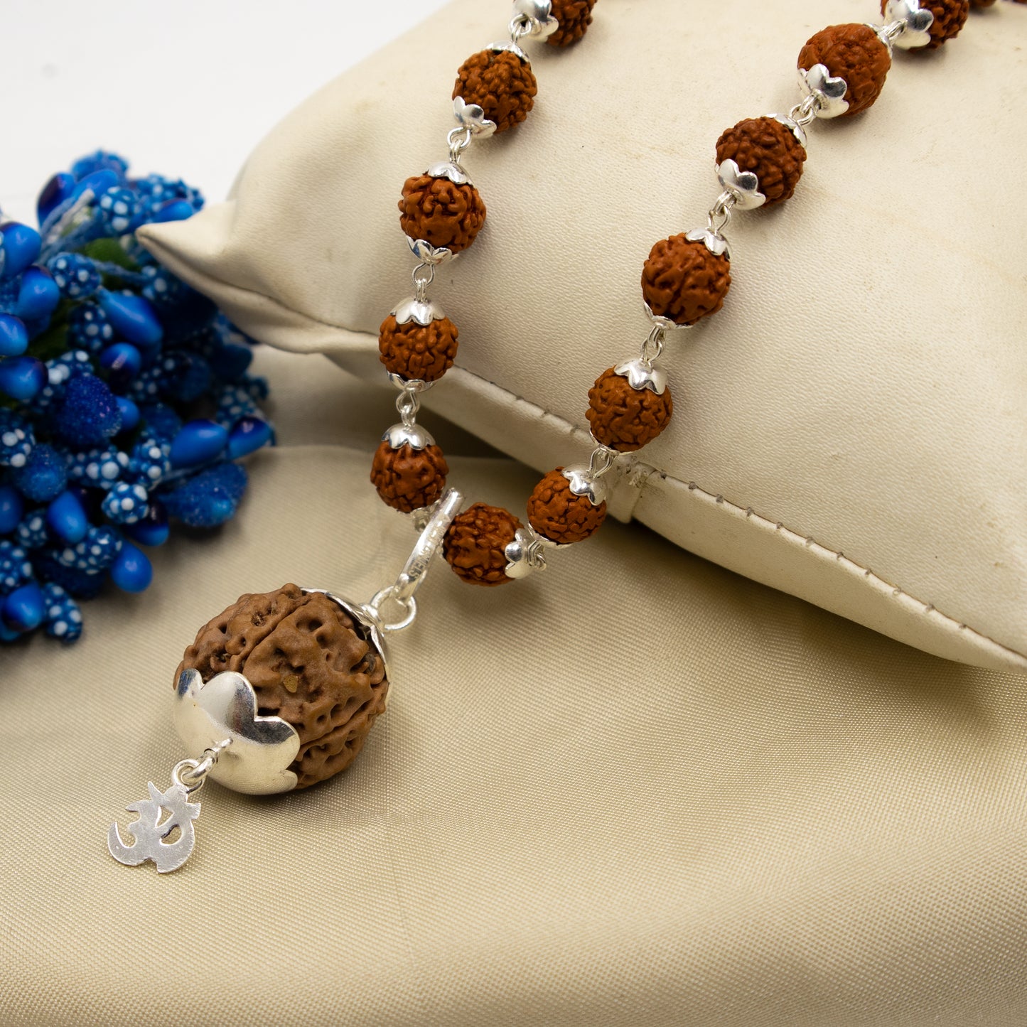 Silver Rudraksha Mala with Pendant