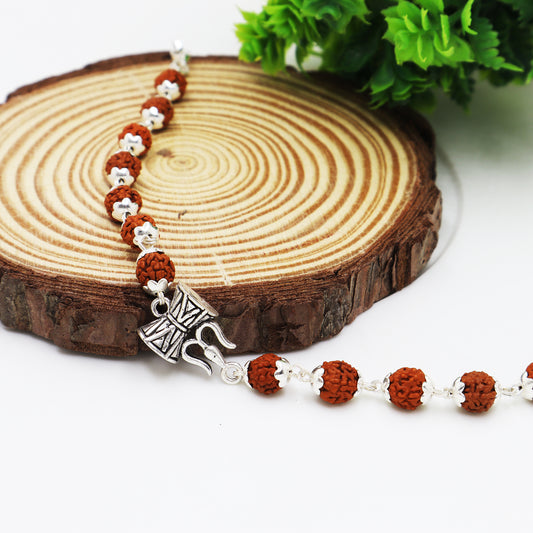 Silver Trishul & Damroo Rudraksha Bracelet