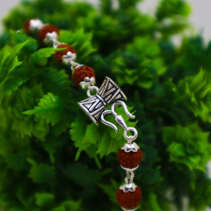 Silver Trishul & Damroo Rudraksha Bracelet
