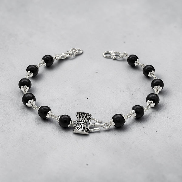 925 Silver Karungali Trishul-Damroo Bracelet