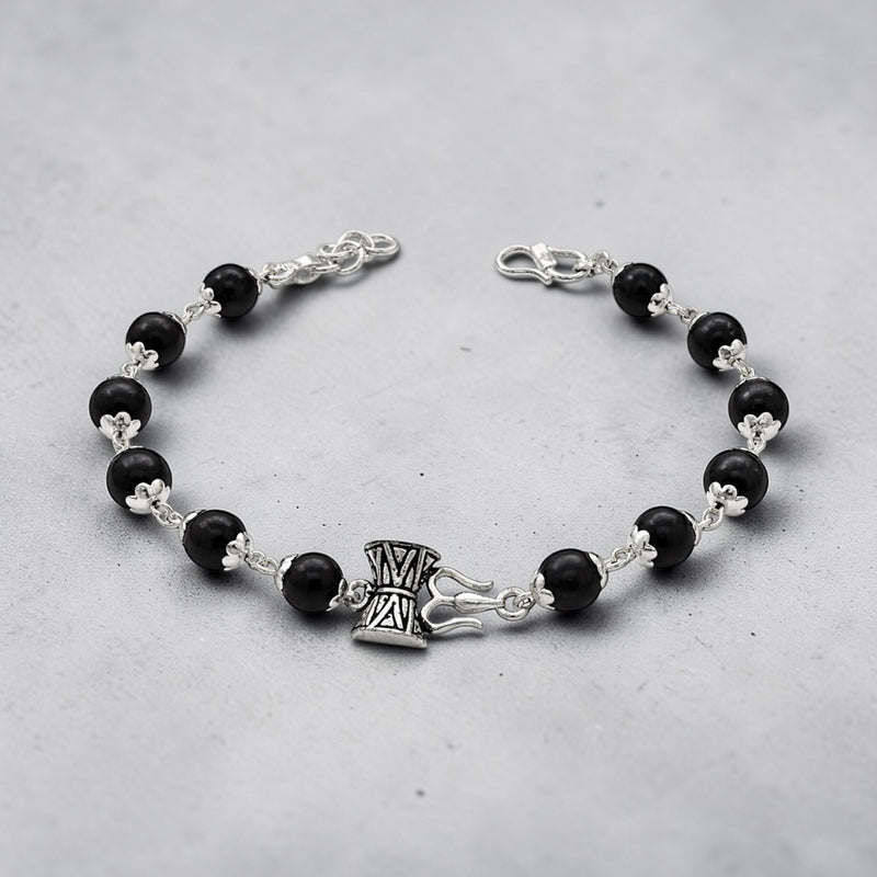 925 Silver Karungali Trishul-Damroo Bracelet