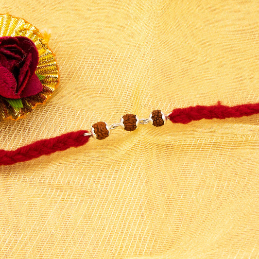 Silver Rudraksha Rakhi ( 3 Rudraksha )