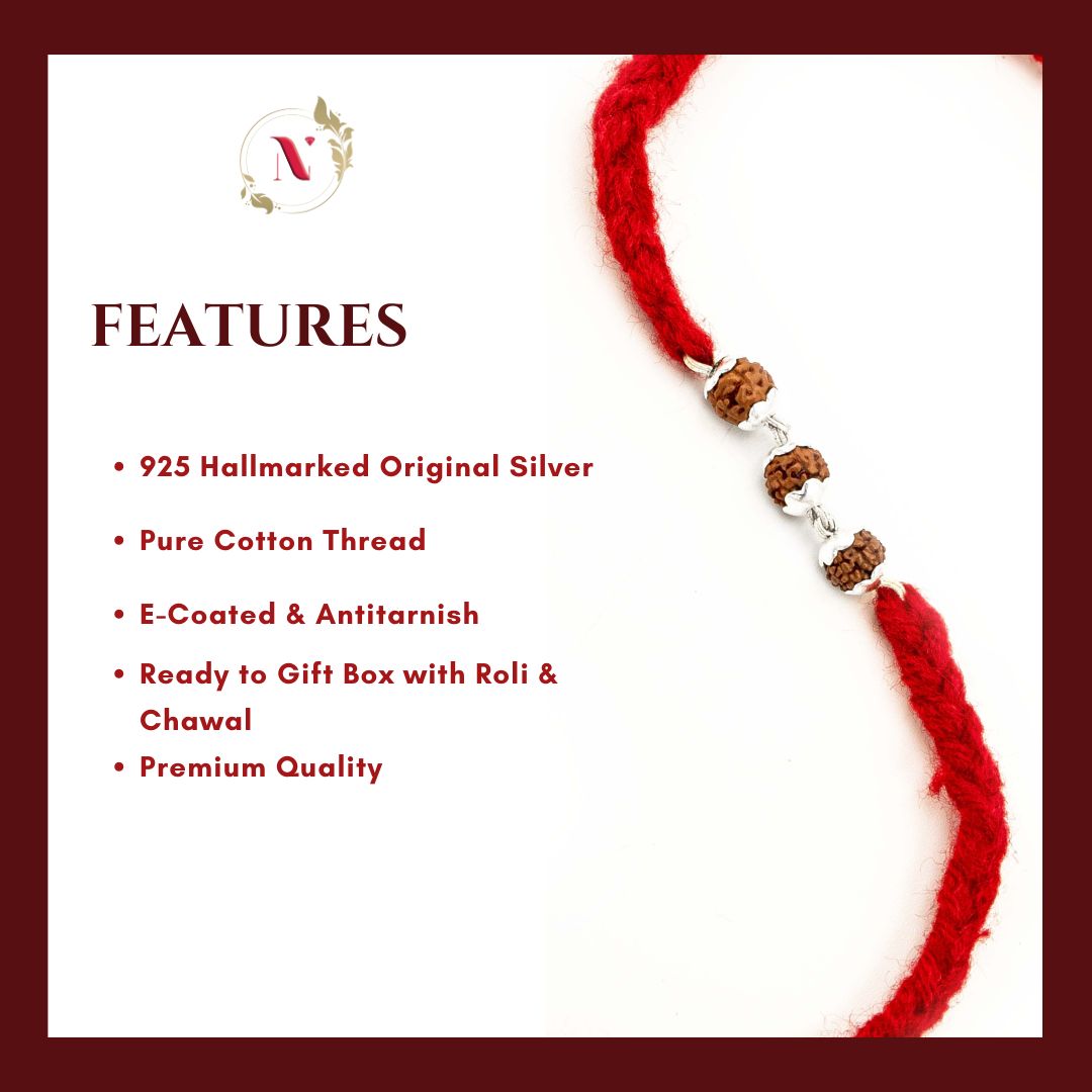 Silver Rudraksha Rakhi ( 3 Rudraksha )