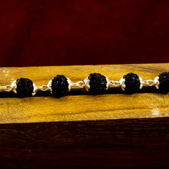 Silver Rudraksha Mala (Black) - 6.5 MM Bead Size