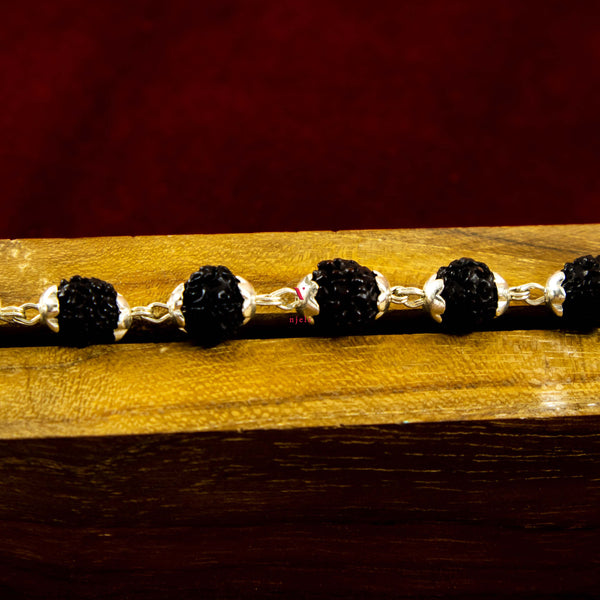 Silver Rudraksha Mala (Black) - 6.5 MM Bead Size