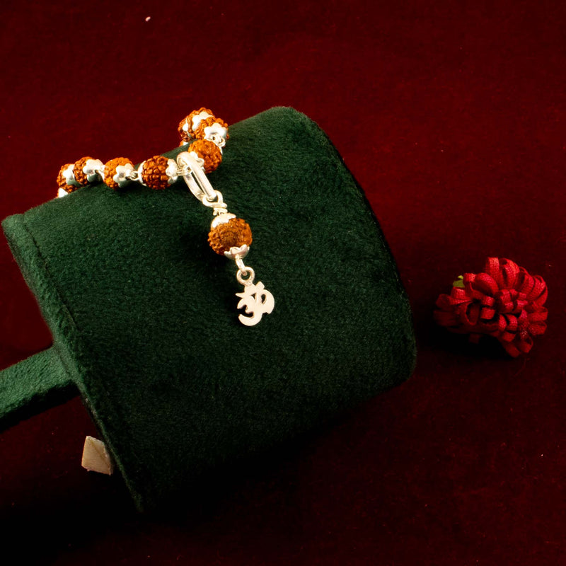 Silver Rudraksha Mala with 6.5MM Rudraksha Pendant - 6.5MM Bead Size