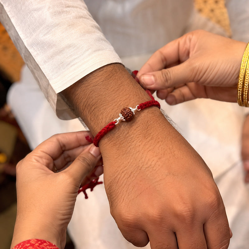 Silver Rudraksha Rakhi ( 1 Rudraksha )