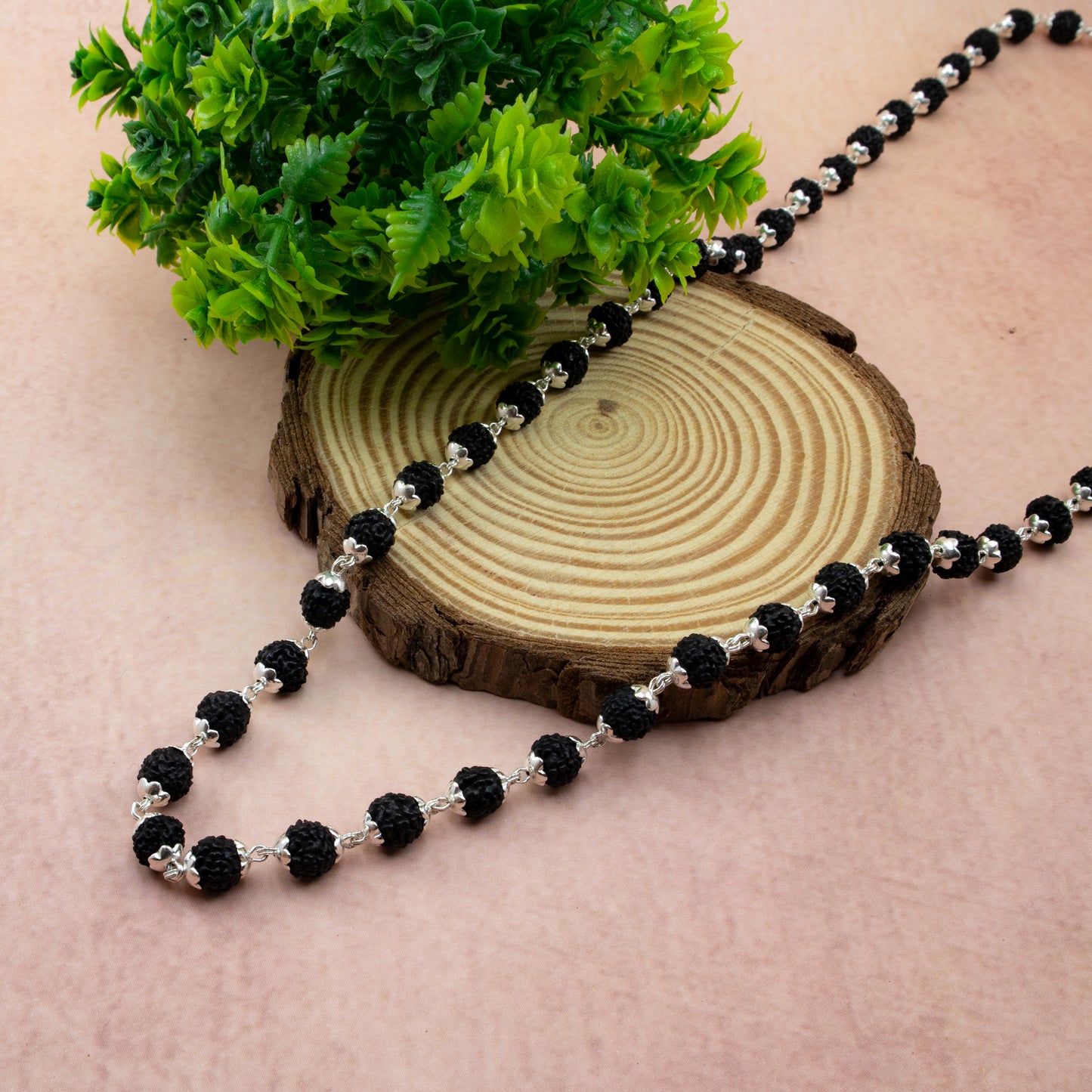 Silver Rudraksha Mala (Black)