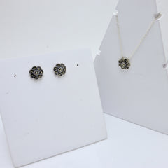925 silver flower necklace earring set oxidised NJELS