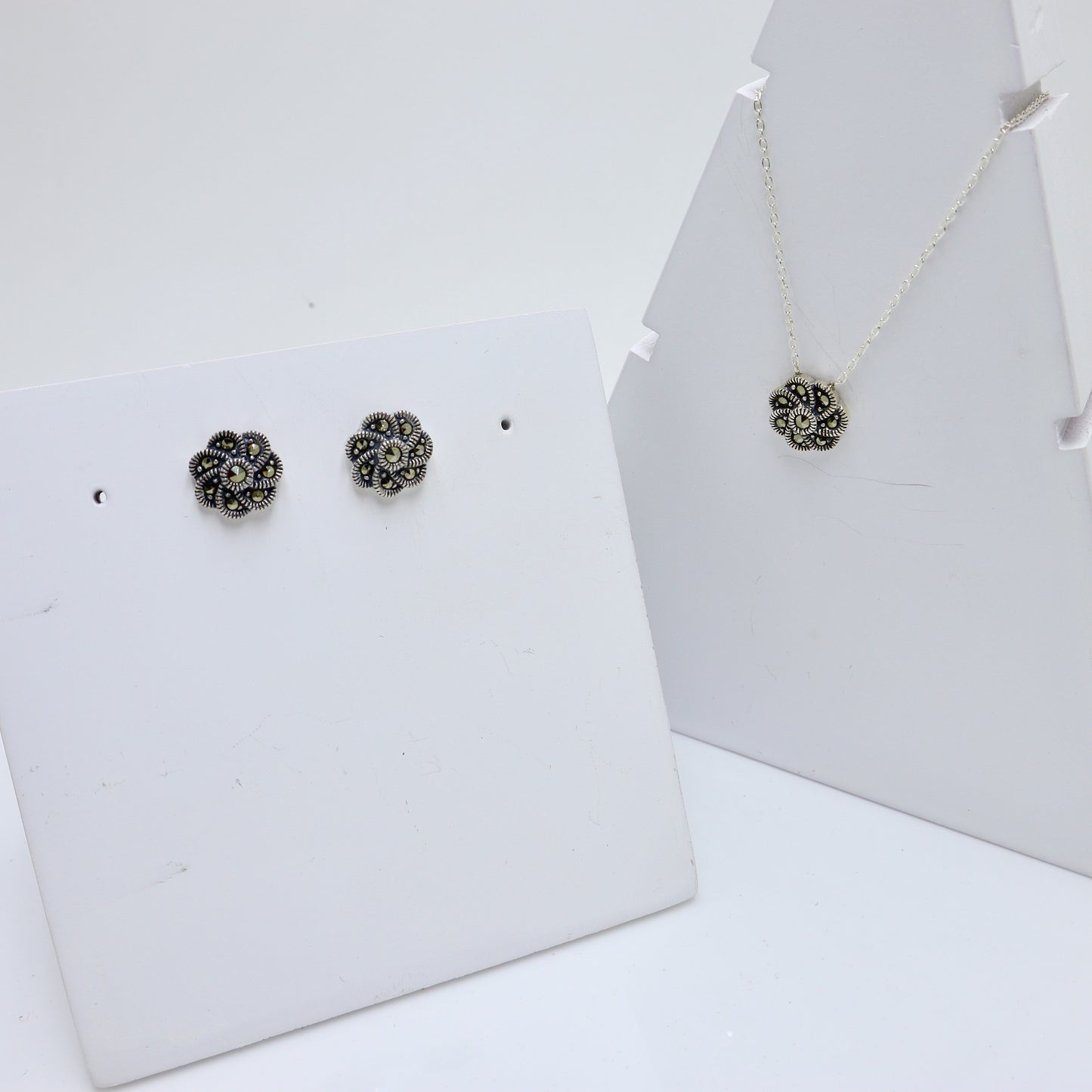 Oxidised Flower Necklace Earring Set