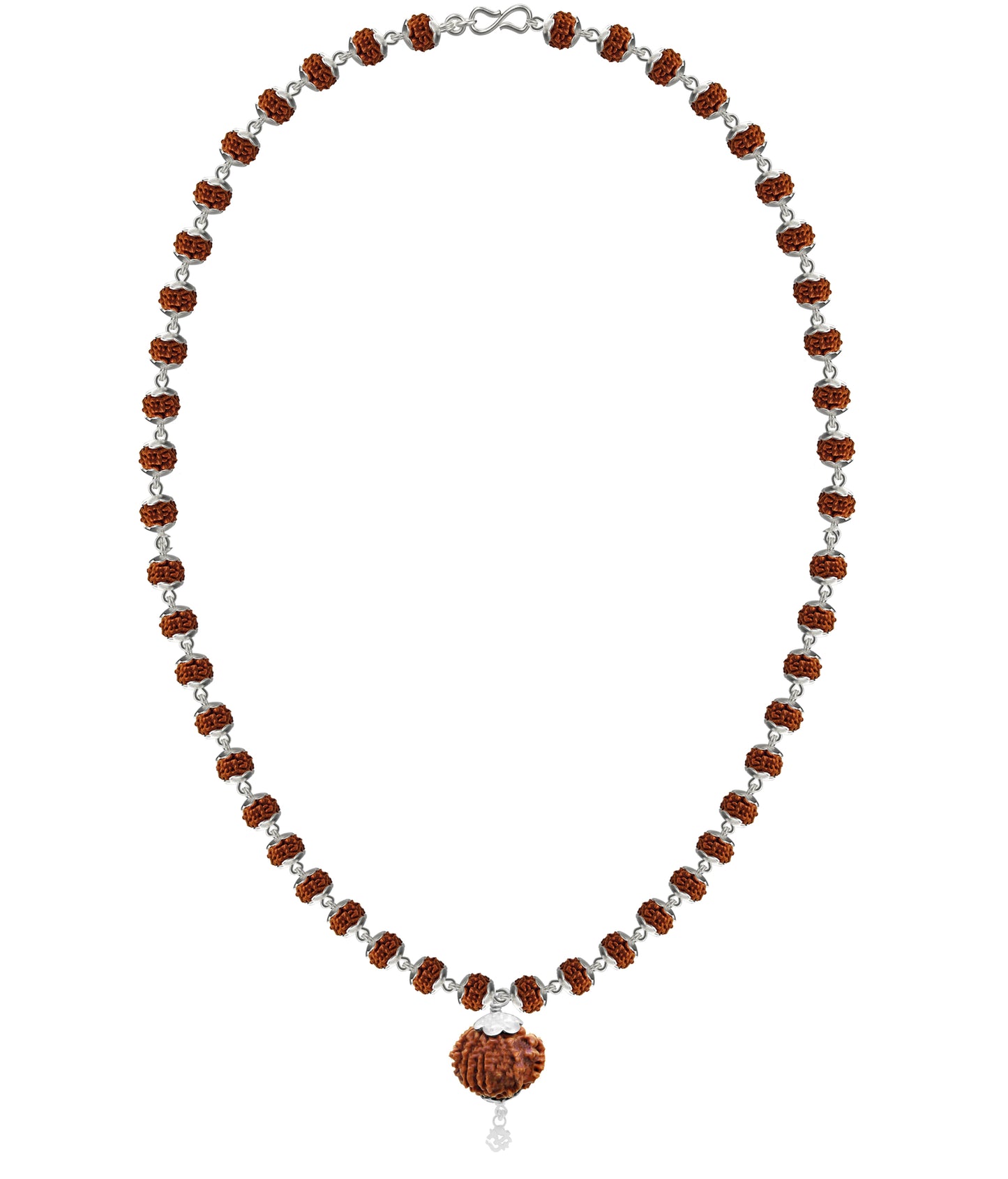 Silver Rudraksha Mala with Pendant