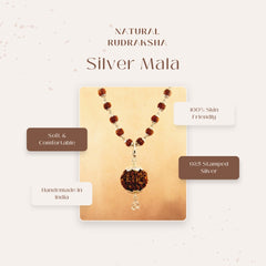 Silver Rudraksha Mala with 15MM Rudraksha Pendant - 6.5 MM Bead Size
