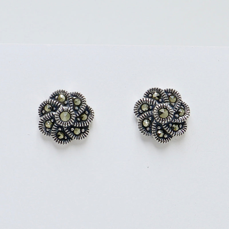 925 silver flower earrings oxidised for women NJELS