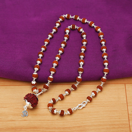 Silver Rudraksha Mala with Pendant