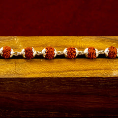 Silver Rudraksha Mala with 15MM Rudraksha Pendant - 6.5 MM Bead Size