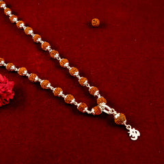 Silver Rudraksha Mala with 6.5MM Rudraksha Pendant - 6.5MM Bead Size