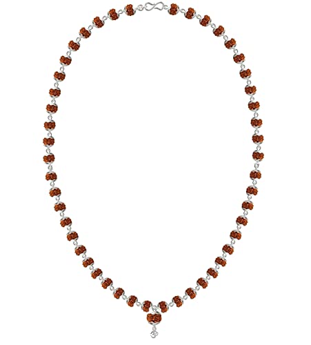 Silver Rudraksha Mala with Pendant (54 Beads, 6.5MM, 24 Inches)