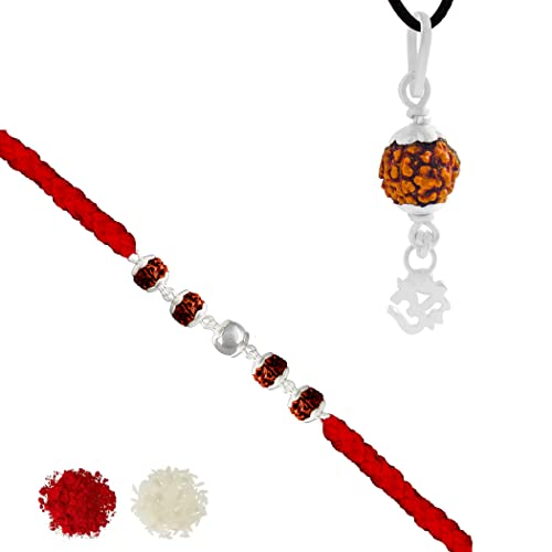 Silver Rudraksha Rakhi with Rudraksha Pendant