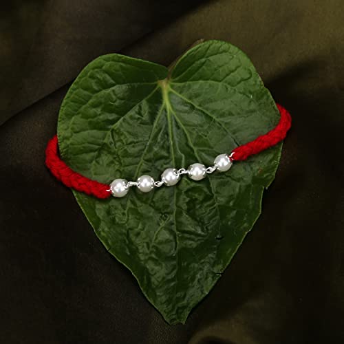 Silver Rudraksha Rakhi with Pearl Rakhi
