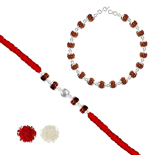 Silver Rudraksha Rakhi and Rudraksha Bracelet