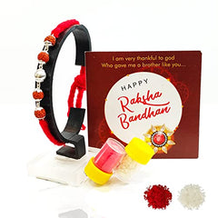 Silver Rudraksha Rakhi with Pearl Rakhi