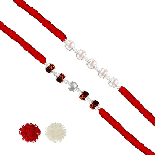 Silver Rudraksha Rakhi with Pearl Rakhi