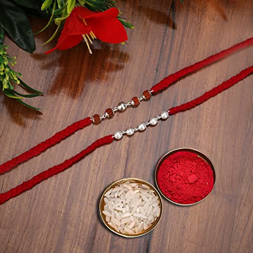 Silver Rudraksha Rakhi with Pearl Rakhi