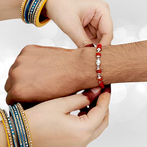 Silver Rudraksha Rakhi with Rudraksha Pendant