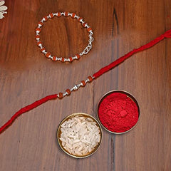 Silver Rudraksha Rakhi with Rudraksha Bracelet and Pendant