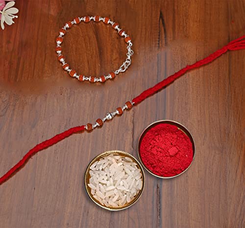 Silver Rudraksha Rakhi with Rudraksha Bracelet and Pendant