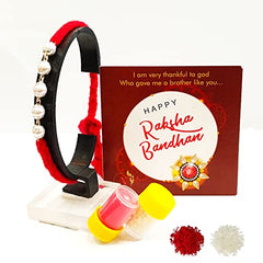 Silver Rudraksha Rakhi with Pearl Rakhi